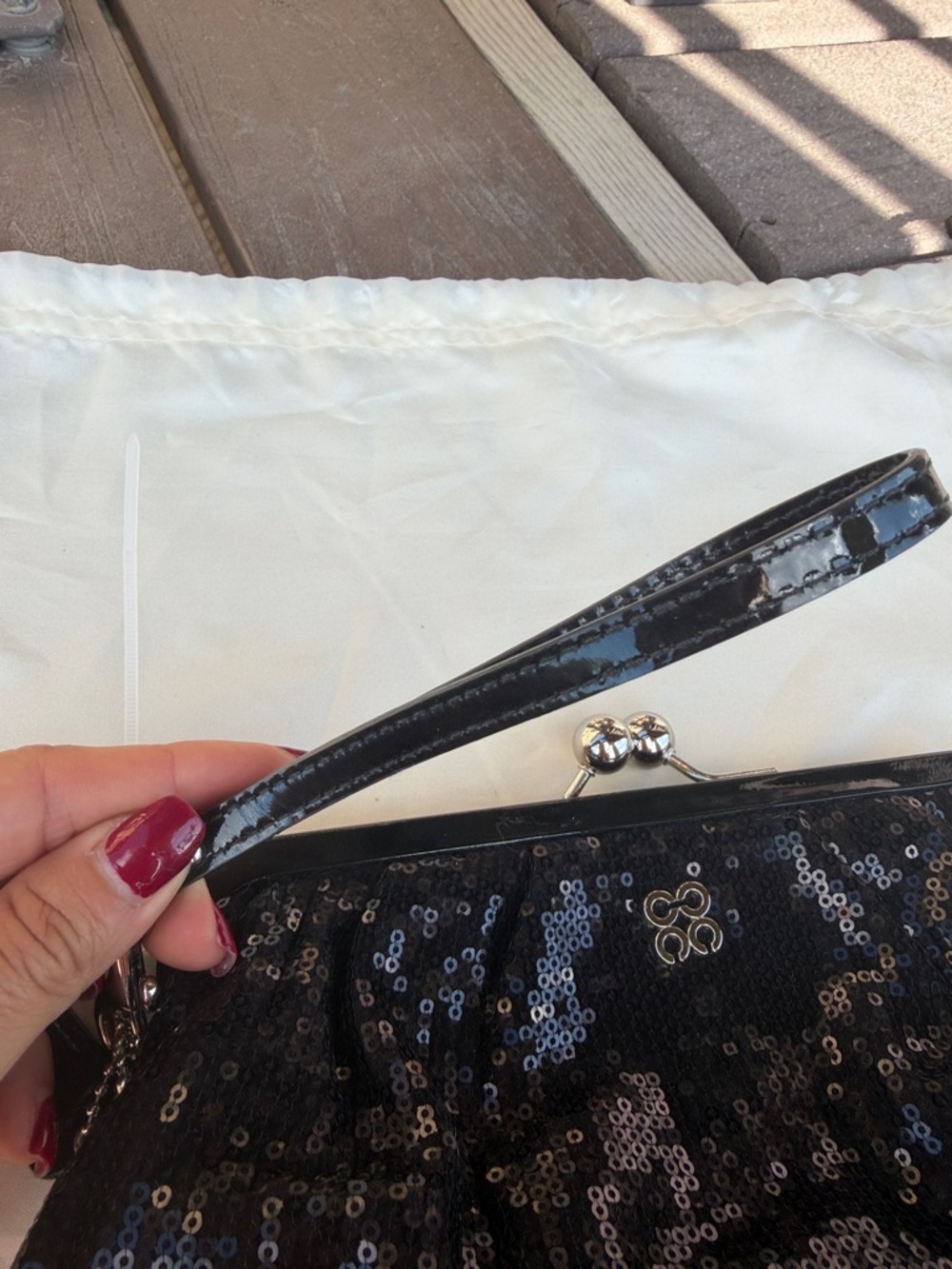 Coach Black Sequin Kiss-Lock Wristlet Clutch - Picture 14 of 14